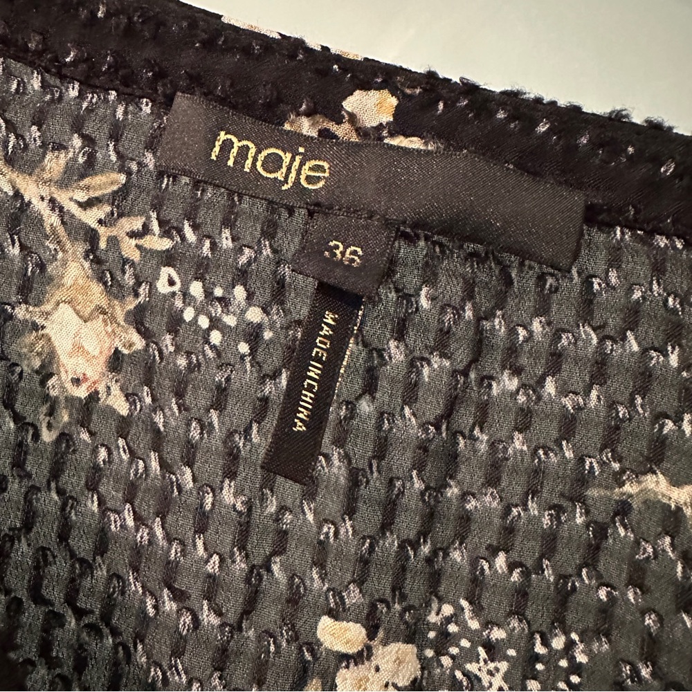 Maje Rider Midi Print on Black Floral Textured Dress Euro Size 36 - Picture 4 of 12